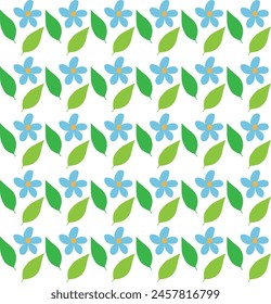 
Seamless texture in the form of a floral pattern of leaves and blue flowers on a white background