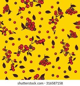 Seamless texture in the form of red berries on a yellow background. Vector.