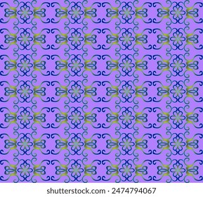 Seamless texture in the form of a yellow and blue abstract pattern on a lilac background