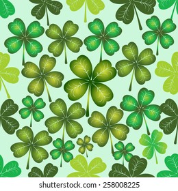 Seamless texture of the four leaf clover. Vector.