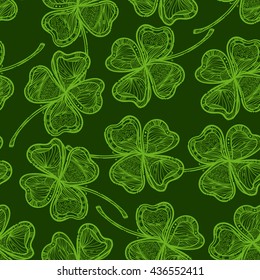 Seamless texture with a four-leaf clover. Nice doodle illustration. Great textures for your design. It can be use for background, clothing design, wrapping paper.