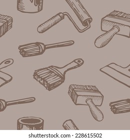 Seamless texture with freehand drawing building tools and materials. 