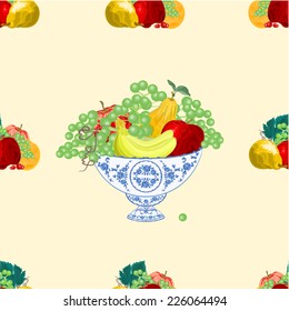 Seamless texture fruit faience bowl healthy food vector illustration
