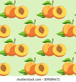 Seamless texture of the fruit and leaves of peach. It is used as the background.