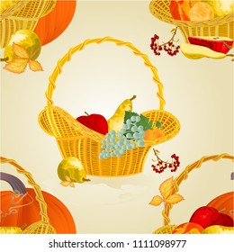 Seamless texture fruit in a wicker basket healthy food Vector thanksgiving day illustration editable hand draw