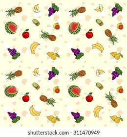 Seamless texture with fruits and berries. Vector food background