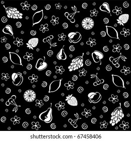 Seamless texture with fruits, black and white