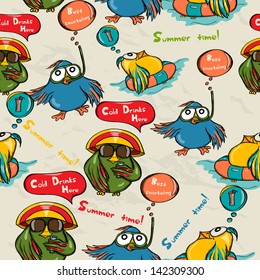 Seamless texture with funny birds. Vector illustration EPS8