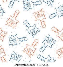 Seamless texture with funny cartoon cats. Vector illustration.
