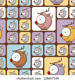 Seamless texture with funny cartoon deers.