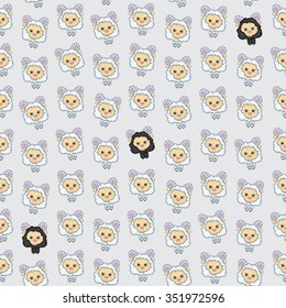 Seamless texture with funny cartoon sheep. Vector halloween background