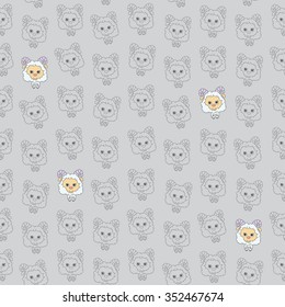 Seamless texture with funny cartoon sheep. Vector halloween background