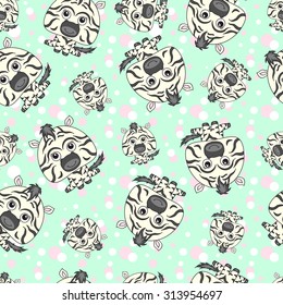 Seamless texture with funny cartoon zebra. Vector background