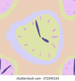 Seamless texture with funny funky colorful cartoon watches.