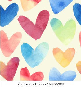 Seamless texture with funny hearts in watercolor style