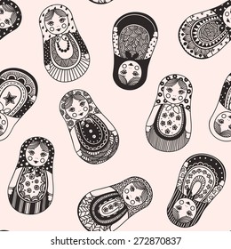 seamless texture with funny Russian dolls - matryoshka. Patterns handmade