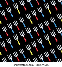 seamless texture with garden small rake on black background