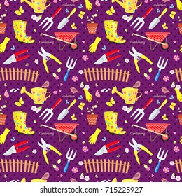 seamless texture with gardening tools and equipments 