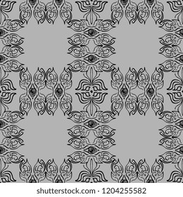 Seamless texture of geometric, floral ornament. decorative square background with hand drawn Indonesian tribal ornament. Vector illustration. Ready for textile design, fabric, and interior design.