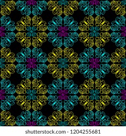 Seamless texture of geometric, floral ornament. decorative square background with hand drawn Indonesian tribal ornament. Vector illustration. Ready for textile design, fabric, and interior design.