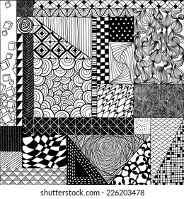 seamless texture with geometric patterns painted by hand. black and white