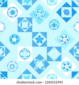 Seamless texture with geometric shapes in blue hues. Vector illustration.