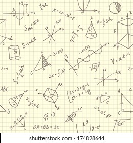 Seamless texture with geometrical figures and formulas (vector)