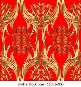 seamless texture of gold patterns on a red background