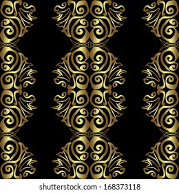 seamless texture of gold patterns on a black background