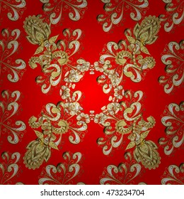 Seamless texture gold thread on a red background. Vector illustration.
