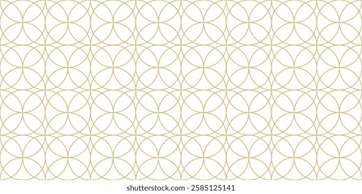 Seamless texture golden circles pattern. Graceful grid of geometric shapes ornament. Abstract luxury print for textile, digital paper, packaging, design. Vector graphics