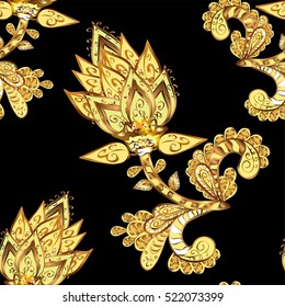 Seamless texture with golden floral elements. Vector.