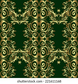 seamless texture with golden pattern on green background.