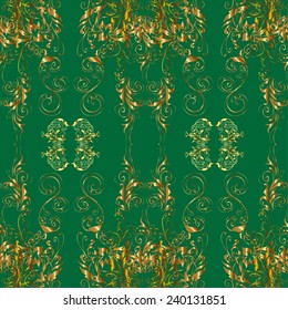 seamless texture with golden pattern on green background.