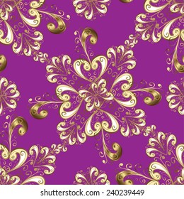 seamless texture with golden pattern on purple background 