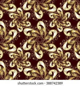 seamless texture with golden pattern on dark red background.