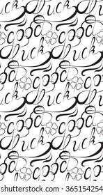 Seamless texture with good luck written in cursive font. Vector design element for your creativity