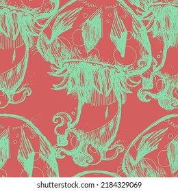 Seamless texture with graphic mushrooms. Ornate tiled background.