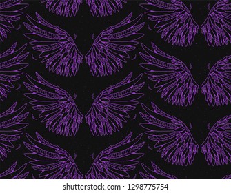 Seamless texture with graphic wings. Repeating pattern with angel or bird wings. Can be used as wallpaper, desktop, wrapping, fabric or background for your blog, covers, cards.