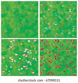 Seamless texture of grass and grass with flowers.