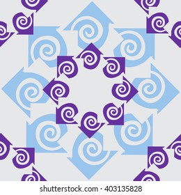 Seamless texture. Gray background with purple and light blue arrows pattern