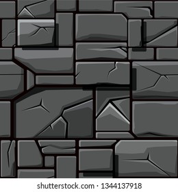 Seamless texture of gray geometric stone, background stone wall tiles. Illustration for user interface of the game element