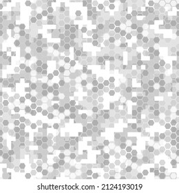 Seamless texture gray hex grid. Vector Illustration. Abstract military geometric modern camo background. Monochrome hexagon white and gray colors texture. Vector illustration.