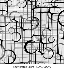 seamless texture in gray shades of mutually intersecting rings and spikes for prints on fabrics, packaging, notebook covers and for interior and exterior decoration