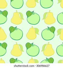 Seamless texture with green apples and yellow pears