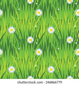 seamless texture with green grass and flowers