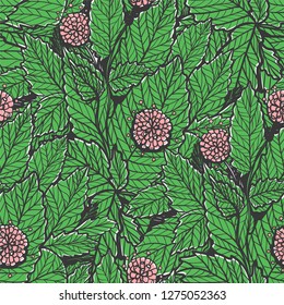 Seamless texture with green mint leaves and mint flowers. Spring background. Repeating pattern. Can be used as wallpaper, desktop, wrapping, fabric or background for your blog, covers, cards.
