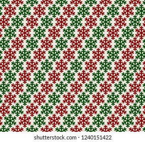 seamless texture of green and red snowflakes on a light background