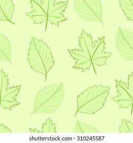 Seamless texture with green various leaves on the green