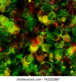 Seamless texture from green, yellow, orange spots, ovals and rings. Abstract vector background for web page, banners backdrop, fabric, home decor, wrapping
